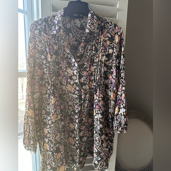 Jane & Delancey Floral Womans Blouse Tunic Long Sleeve Paisley Pleaded front - Picture 2 of 13